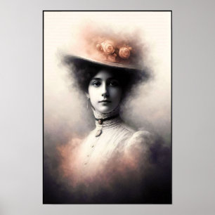 Elegante schoonheid in vintage nevel poster