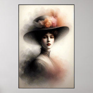 Elegante schoonheid in vintage nevel poster