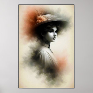 Elegante schoonheid in vintage nevel poster