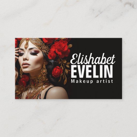 Elegante schoonheid: Rode rozen en gouden gt56 Visitekaartje (Voorkant)