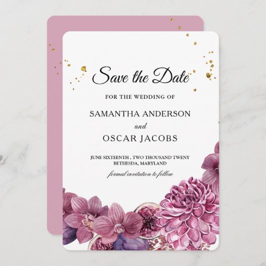 Elegante schoonheid waterverf roze & paarse orchid save the date (Voorkant / Achterkant)