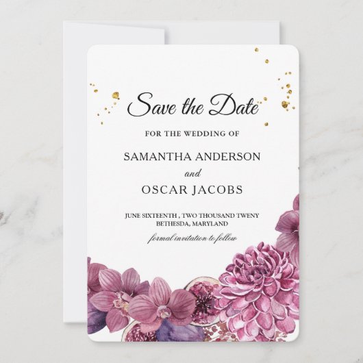 Elegante schoonheid waterverf roze & paarse orchid save the date (Voorkant)
