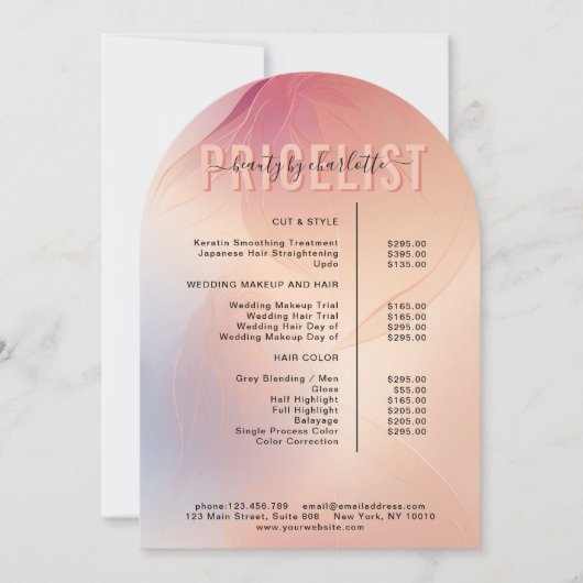 Elegante schoonheidssalon boog service prijslijst kaart (Voorkant)