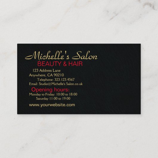 Elegante Schoonheidssalon & Haar Stylist Goud Zwar Visitekaartje (Achterkant)