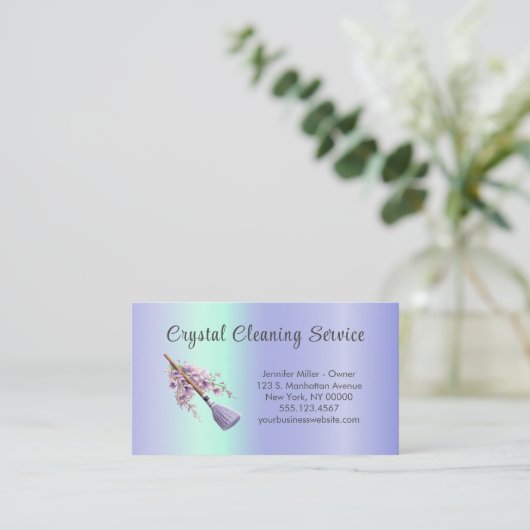 Elegante schoonmaakservice Bloemenbezem Visitekaartje (Staand voorkant)