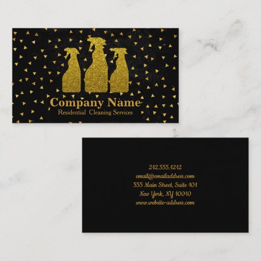 Elegante schoonmaakservice Glitter Gold Visitekaartje (Voorkant / Achterkant)