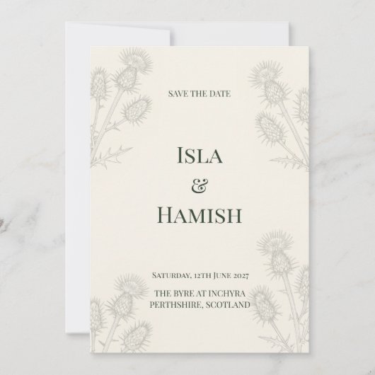 Elegante Schotse Distel Botanische Save the Date C (Voorkant)