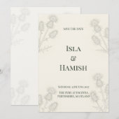 Elegante Schotse Distel Botanische Save the Date C (Voorkant / Achterkant)