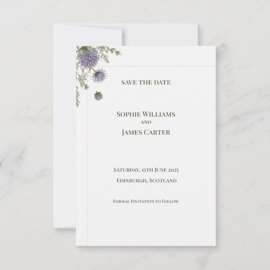 Elegante Schotse Distel Hoek Bruiloft Save The Dat Date (Voorkant)