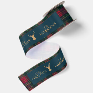 Elegante Schotse Plaid Kerstmis Familienaam Satijnen Lint