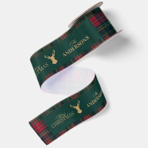 Elegante Schotse Plaid Kerstmis Familienaam Satijnen Lint
