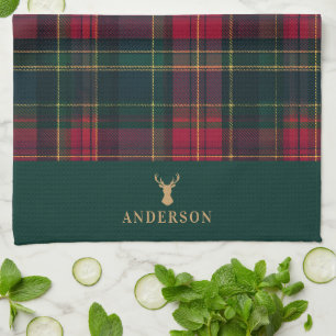 Elegante Schotse Plaid Kerstmis Familienaam Theedoek