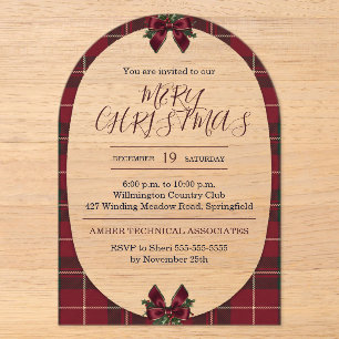 Elegante Schotse Plaid Kerstvakantie Feest Acryl Uitnodigingen