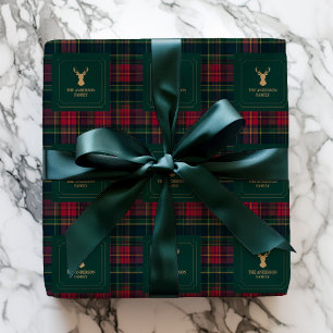 Elegante Schotse Plaid Prettig Kerstmis Familienaa Cadeaupapier