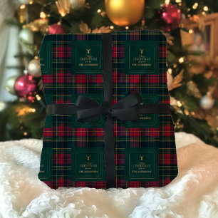 Elegante Schotse Plaid Prettig Kerstmis Familienaa Cadeaupapier