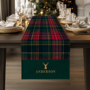 Elegante Schotse Plaid Prettig Kerstmis Familienaa Korte Tafelloper
