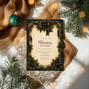 Elegante Schotse Plaid Strik Kerst Dinner Kaart
