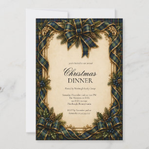Elegante Schotse Plaid Strik Kerst Dinner Kaart