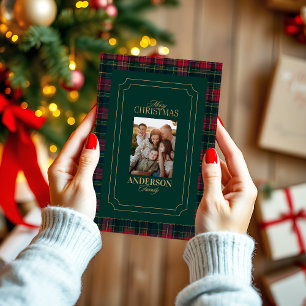 Elegante Schotse ruit kerstfamiliefoto Feestdagenkaart