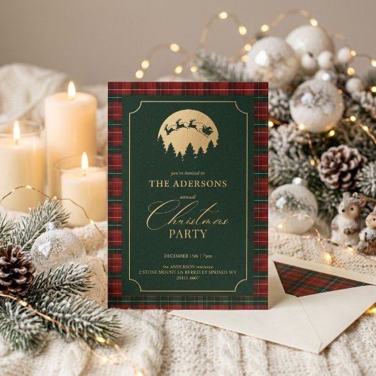 Elegante Schotse ruit Kerstfeest Uitnodiging