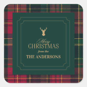 Elegante Schotse ruit Kerstmis familienaam Vierkante Sticker
