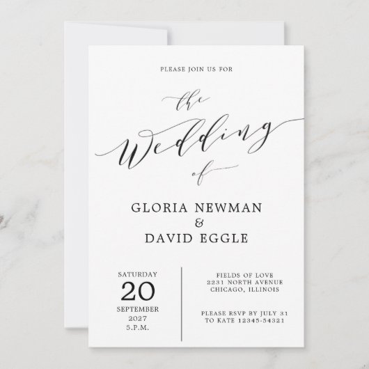 Elegante Schrift kalligrafie bruiloft uitnodiging (Voorkant)