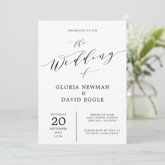 Elegante Schrift kalligrafie bruiloft uitnodiging (Staand voorkant)