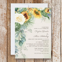 Elegante Schrift Zonnebloemen Eucalyptus Bruiloft Kaart