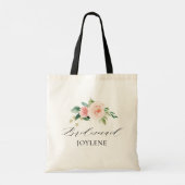 Elegante schriftuur roze bloem bruidsmeisje boodsc tote bag (Achterkant)