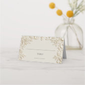 Elegante schrijftafel in ivoor met bloemmotief en  plaatskaartje (Achterkant)
