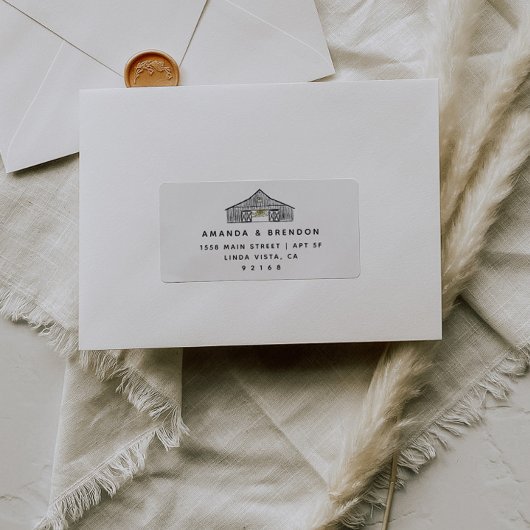 Elegante schuur bruiloft RSVP retour adres label