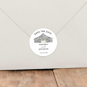 Elegante schuur bruiloft Save the Date Ronde Sticker