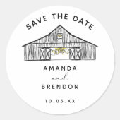 Elegante schuur bruiloft Save the Date Ronde Sticker (Voorkant)