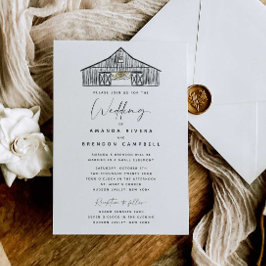 Elegante schuur ceremonie en receptie bruiloft kaart