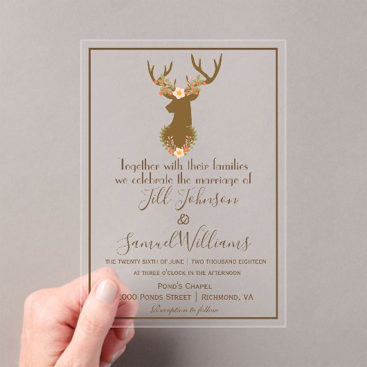 Elegante schuur geïnspireerd op Floral Antler Moti Acryl Uitnodigingen (Insitu (Draagbaar))