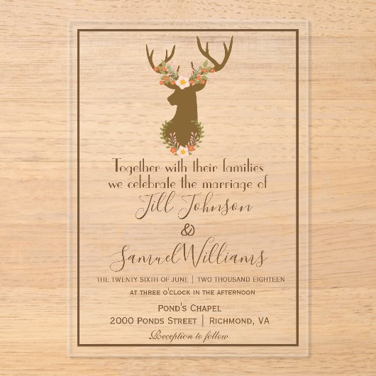 Elegante schuur geïnspireerd op Floral Antler Moti Acryl Uitnodigingen (Voorkant)