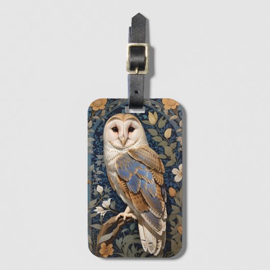 Elegante schuur Uil William Morris geïnspireerd Fl Bagagelabel (Voorkant (verticaal))