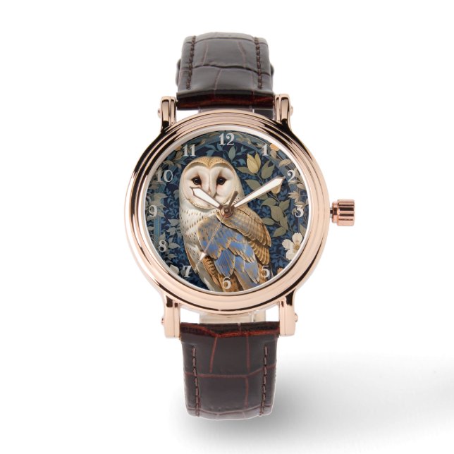 Elegante schuur Uil William Morris geïnspireerd Fl Horloge (Voorkant)