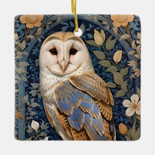 Elegante schuur Uil William Morris geïnspireerd Fl Keramisch Ornament (Voorkant)