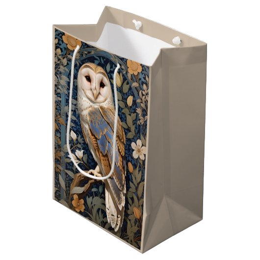 Elegante schuur Uil William Morris geïnspireerd Fl Medium Cadeauzakje (Voorkant Gekanteld)