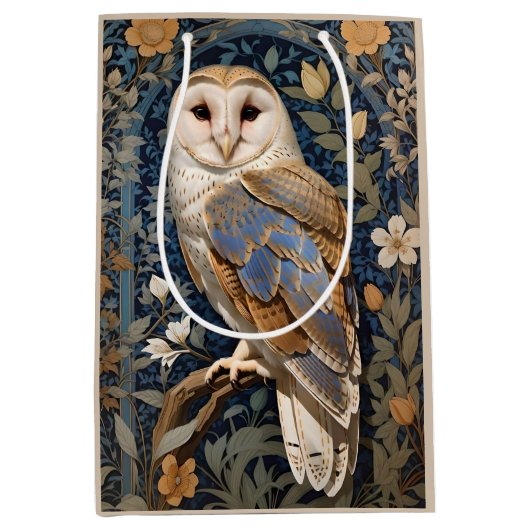 Elegante schuur Uil William Morris geïnspireerd Fl Medium Cadeauzakje (Voorkant)