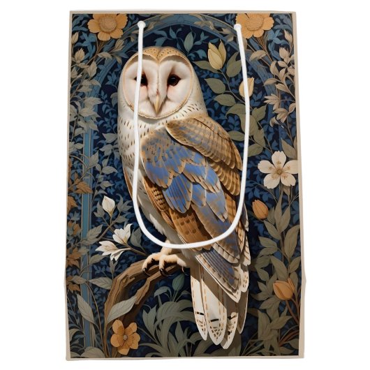 Elegante schuur Uil William Morris geïnspireerd Fl Medium Cadeauzakje (Achterkant)
