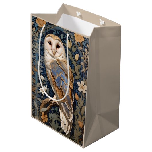 Elegante schuur Uil William Morris geïnspireerd Fl Medium Cadeauzakje (Achterkant Gekanteld)