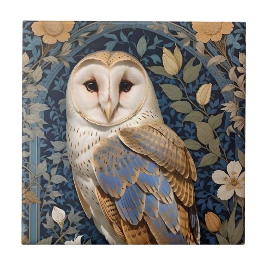 Elegante schuur Uil William Morris geïnspireerd Fl Tegeltje (Voorkant)