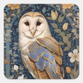 Elegante schuur Uil William Morris geïnspireerd Fl Vierkante Sticker