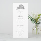 Elegante schuur zwart-wit rustieke trouwdag programmakaart (Staand voorkant)