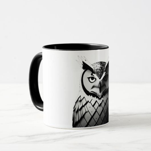 Elegante Schwarz-Weiß-Eulentasse  Mok (Voorkant links)