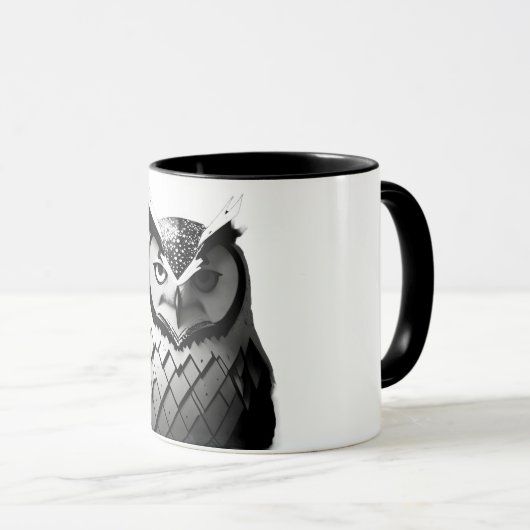 Elegante Schwarz-Weiß-Eulentasse  Mok (Voorkant rechts)