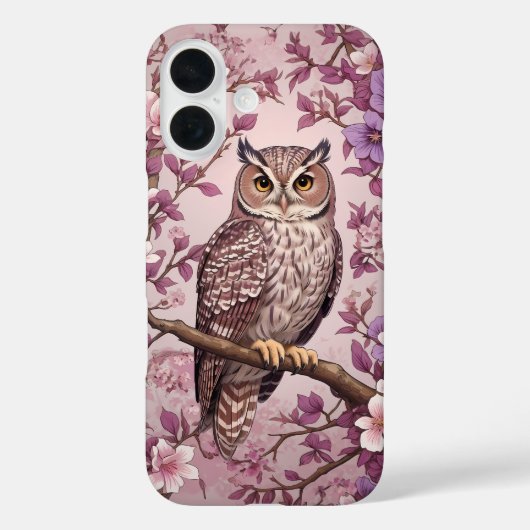 Elegante Scops Uil Paarse Bloemen Case-Mate iPhone Case (Achterkant)