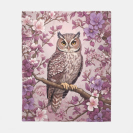 Elegante Scops Uil Paarse Bloemen Fleece Deken